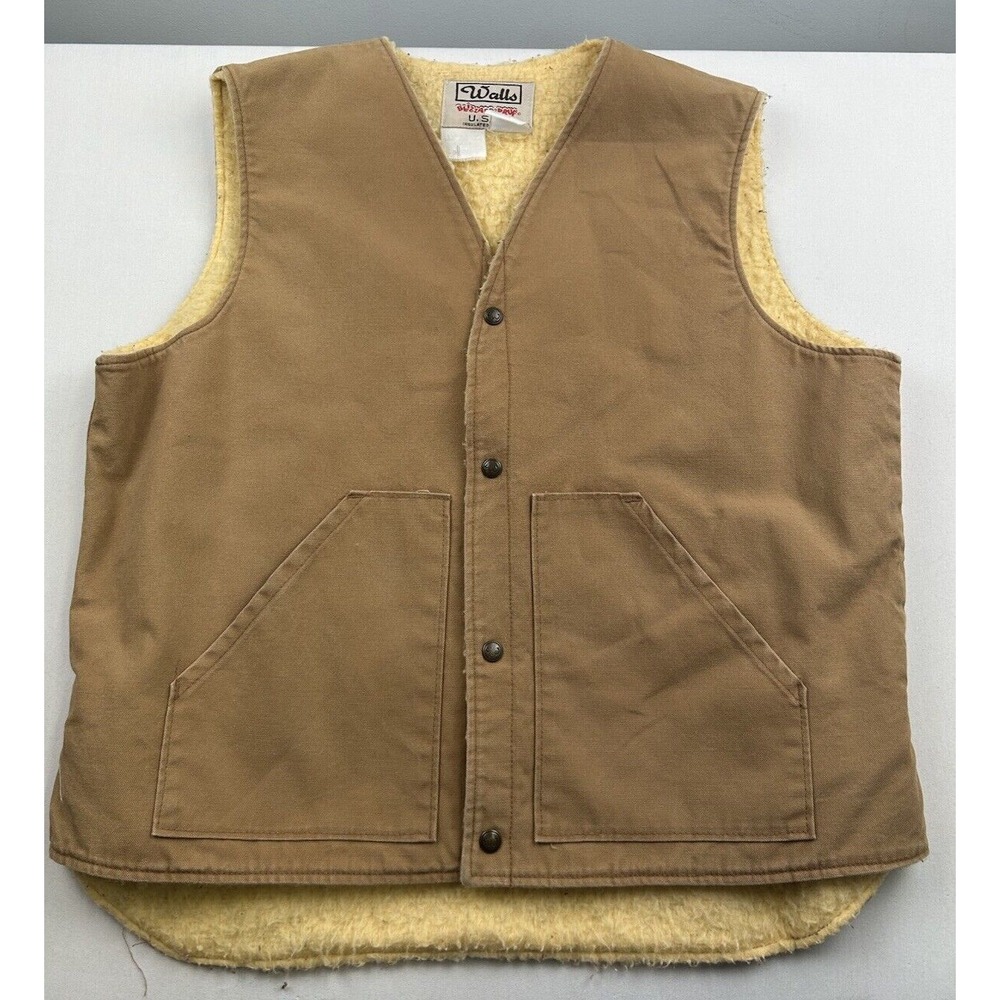 Vintage Walls Blizzard Pruf Canvas Vest Mens XL Regular Brown Sherpa Lined USA
